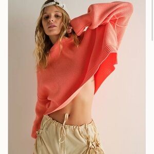 Free people cropped sweater in coral